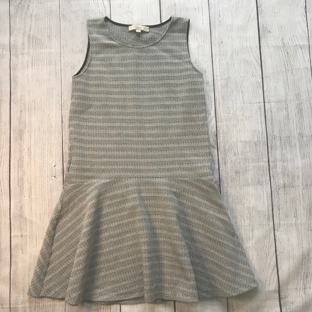 Loft Drop Waist Black & White Geometric Dress